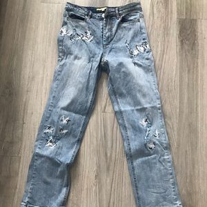 Gianni Bini High-Waisted Bird Embroidered Jeans